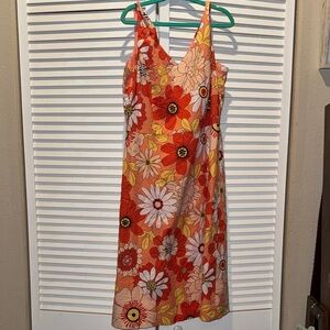 Floral V-Neck Midi Slip Dress in Orange and Cream